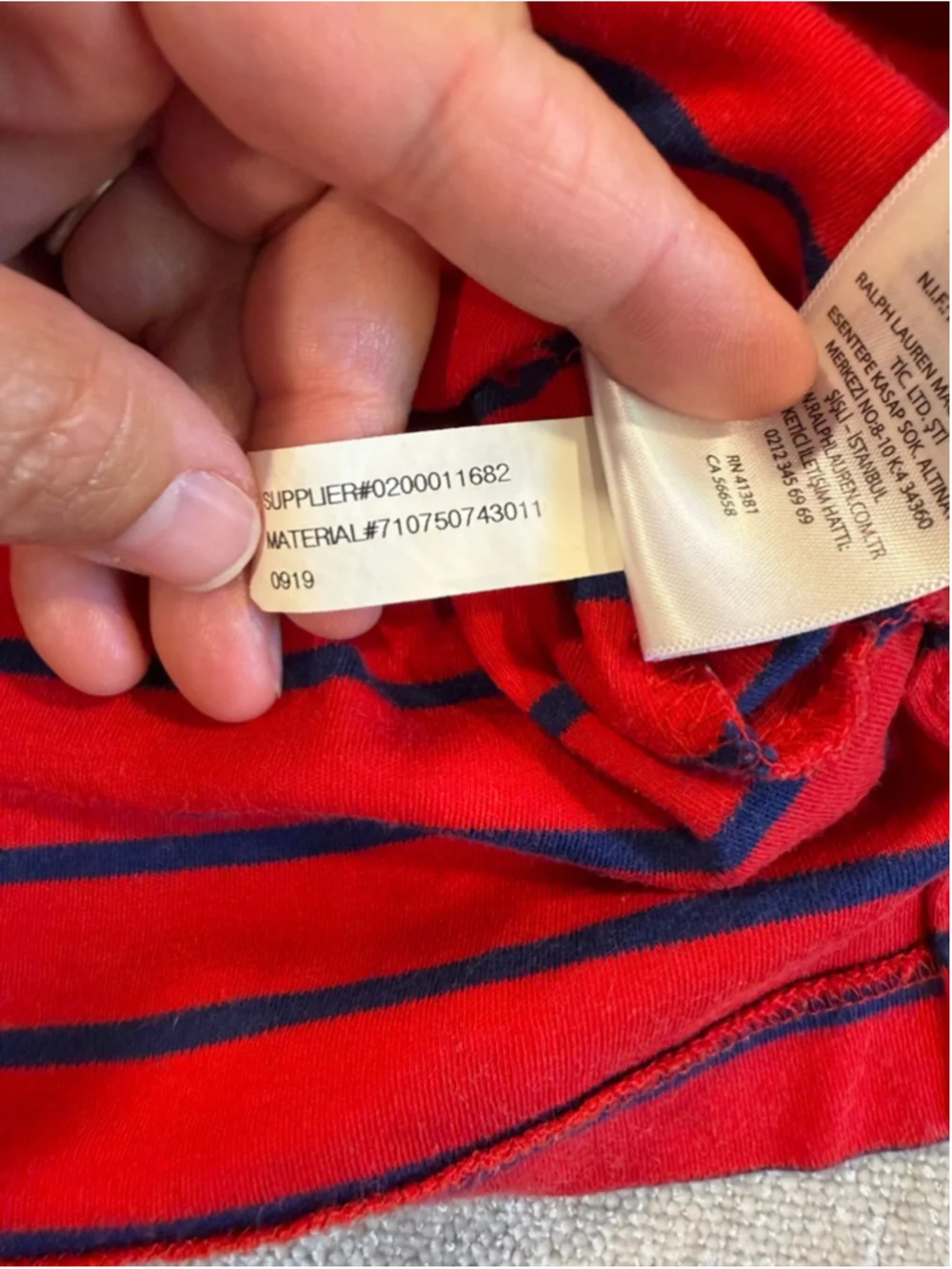 Polo Ralph Lauren classic fit red navy blue striped short sleeve cotton polo L